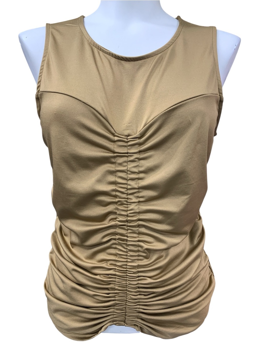 Eclair Ruched Sleeveless Tank Top - Camel Size S